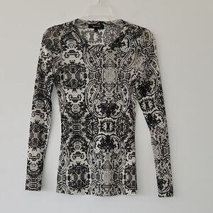 Karen Kane Long Sleeve Mesh Crewneck Shirt Y2K‎ Black White Size Small